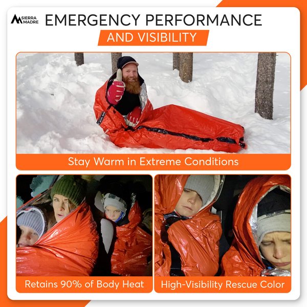 Sierra Madre Emergency Sleeping Bag deployed showing mylar interior